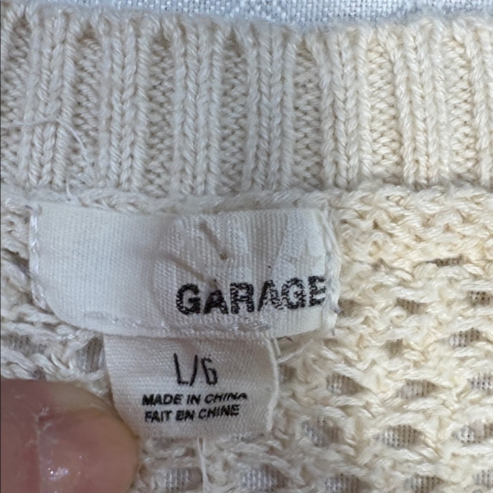 Garage Cream & Navy Crochet Long Sleeve Sweater Size L - Picture 4 of 5